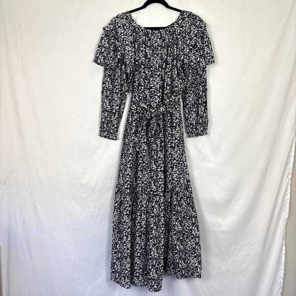 MIRTH Handmade Edition Maxi Dress Women’s Small Navy Light Gray Floral Tiered